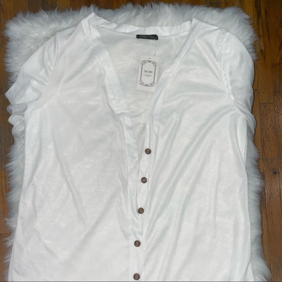 Coeur de Vague- White Button-Up V-Neck Cardigan XXL - Picture 2 of 4
